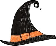a black witch hat with a black and orange stripe.jpg